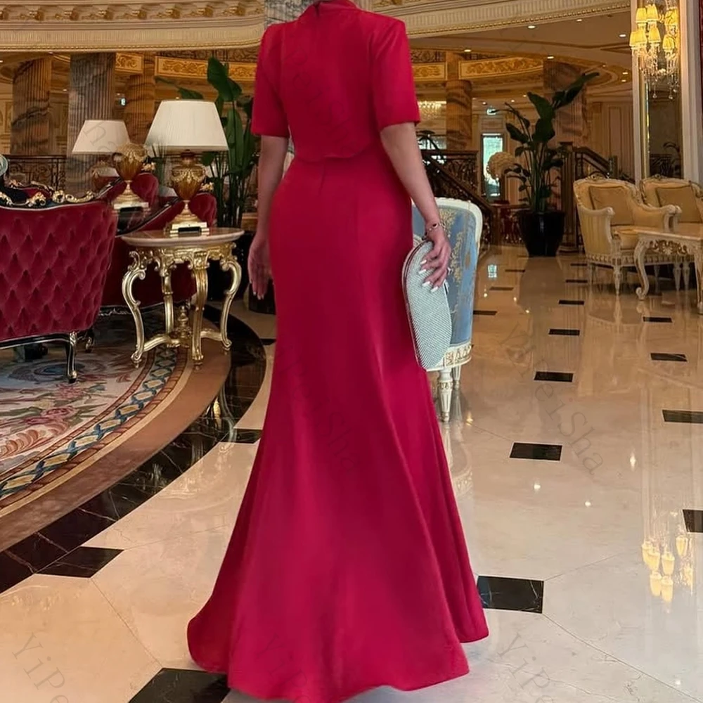 Abiti da sera a trapezio personalizzati Abito da ballo a mezza manica con collo alto lungo fino al pavimento Abito da festa casual drappeggiato alla moda semplice