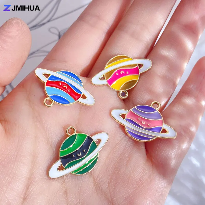 15pcs Rainbow Earth Saturn Charms Pendant Planets Enamel Charm For Earrings Necklaces Bracelets DIY Jewelry Making Accessories