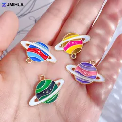 15pcs Rainbow Earth Saturn Charms Pendant Planets Enamel Charm For Earrings Necklaces Bracelets DIY Jewelry Making Accessories