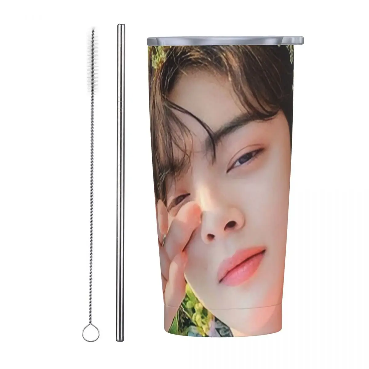Cha EunWoo Kpop Astro Stainless Steel Tumbler Vacuum Insulated Mug Thermal Cold Cup Straw With Lid 20oz