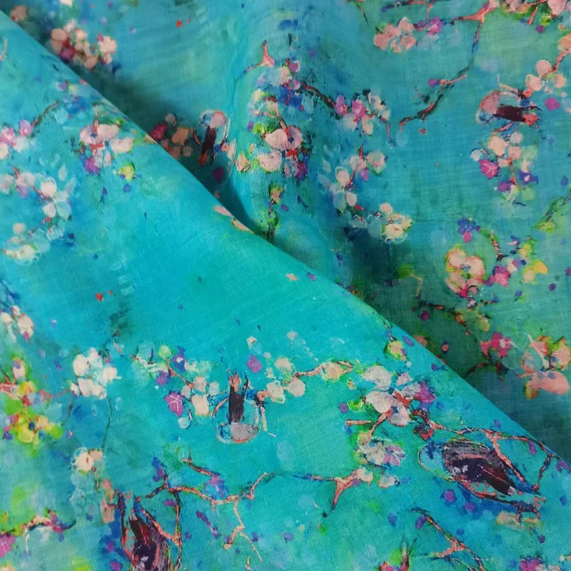 50X140cm high quality ramie fabric fabric digital printing splicing brand summer long gown cheongsam paper towels wholesale