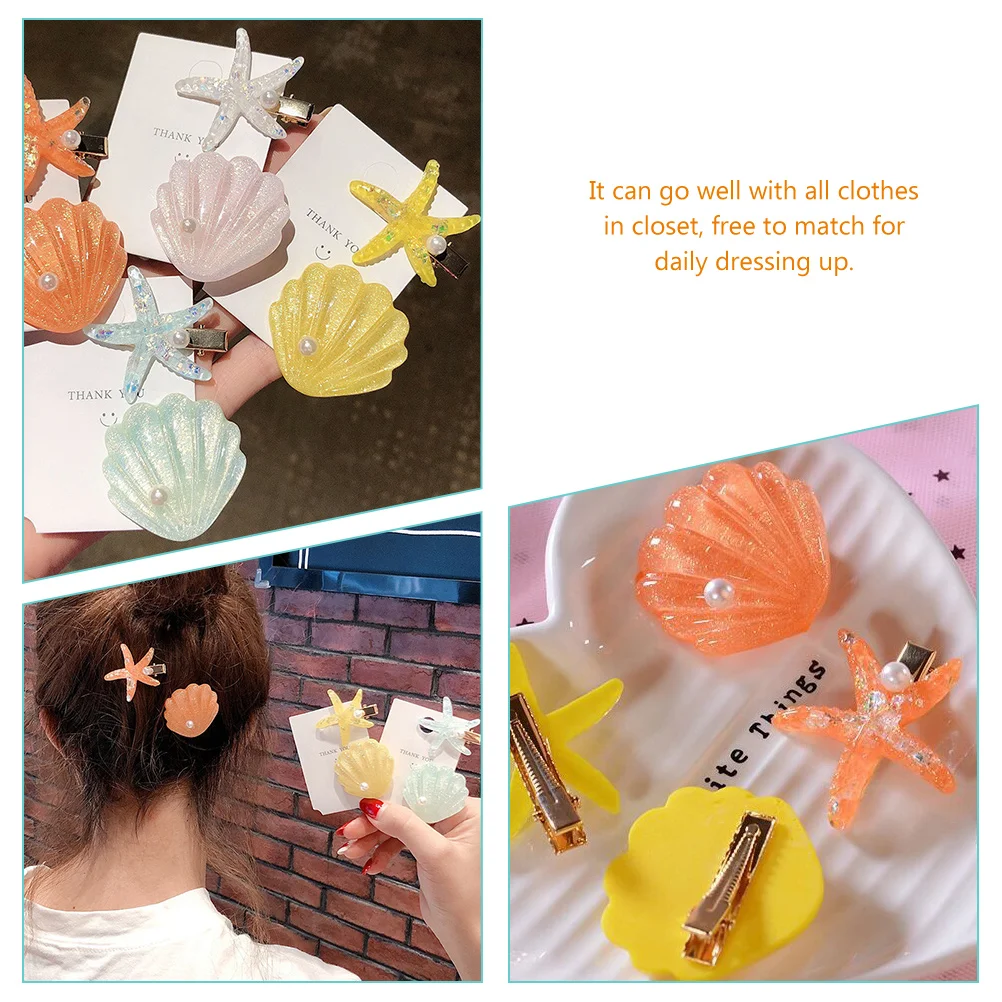 

8pcs Clip Set Bright Color Fashionable Design Mermaid Hair Accessories Seashell Pearl Clips Plastic Girls Accessories Hair Pin