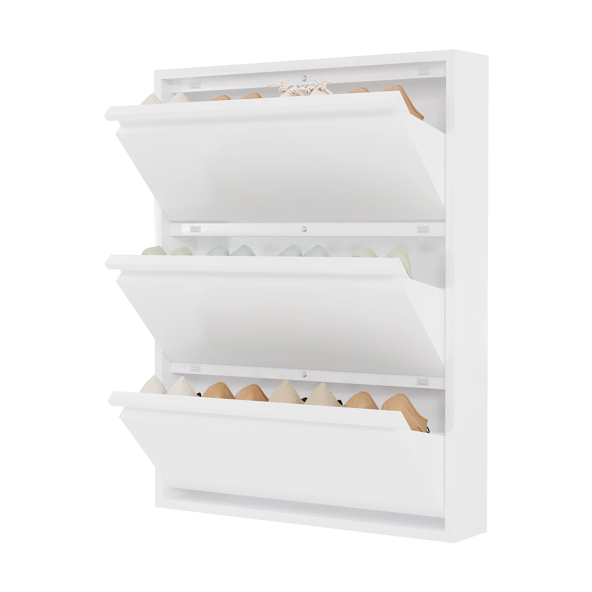 Space-Saving Slim Metal Shoe Cabinet with Adjustable Baffle And Spacious Top Shelf, Sturdy Metal Entryway Shoe Storage Cabinet for Narrow Hallway Small Apartment Dorm, White And Black