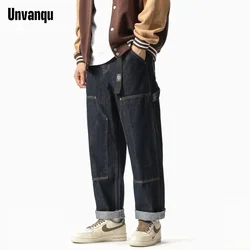 UNVANQU 2023 New Chic Harem Spring Autumn Line Streetwear Trouser Men's Clothing Jogger Cargo Ankle Length Denim Pants Y2K Jeans