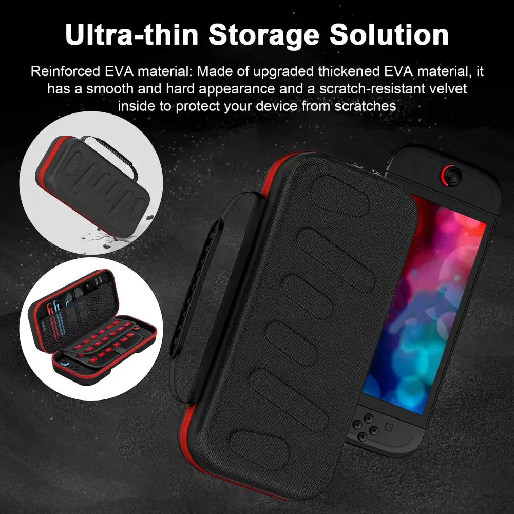 2025 Carrying Case with Game Card Slots Large Capacity Zipper Closure Shockproof Impact Resistant Console Storage Bag for Switch