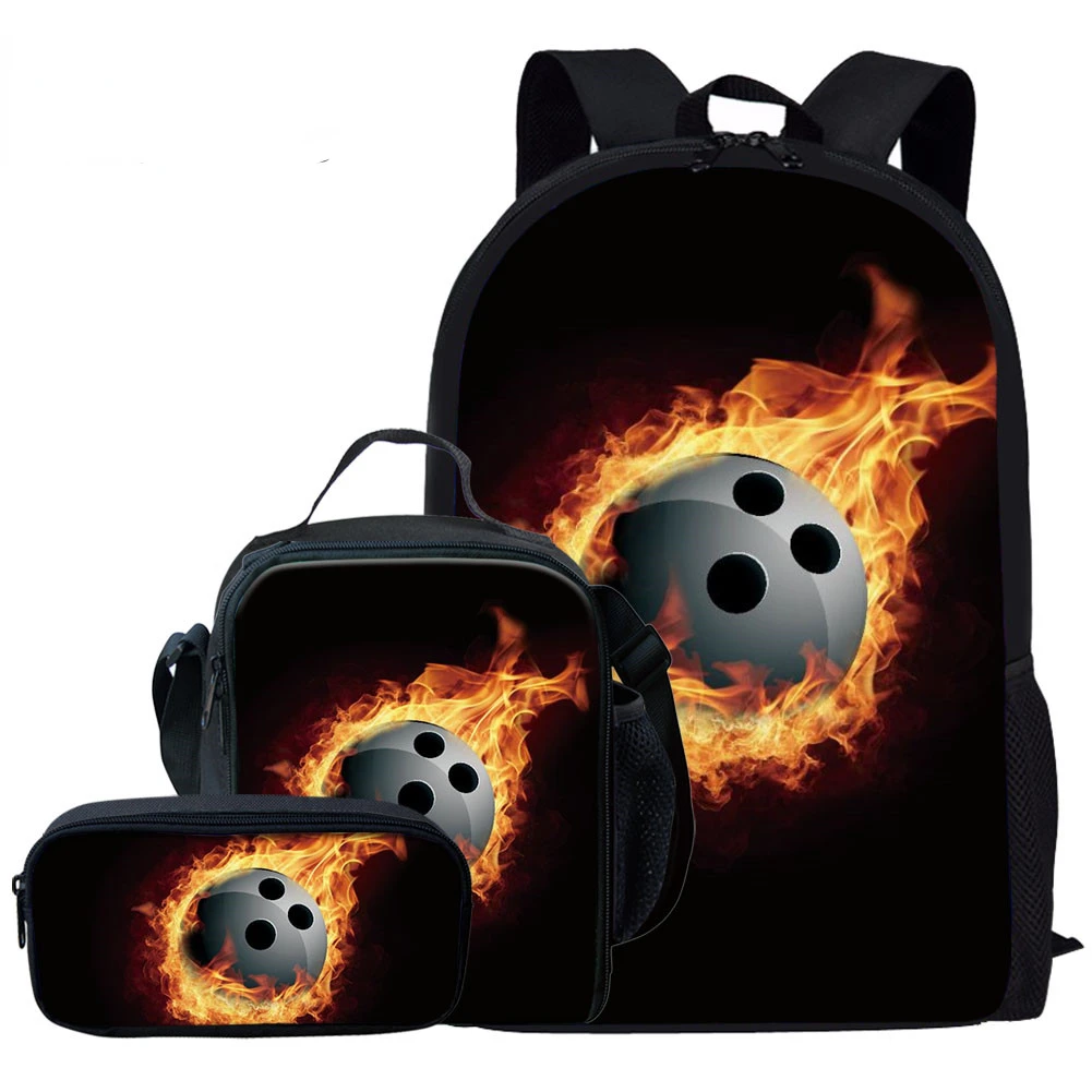 Creative Youthful Flame Basketball Football 3D Print 3pcs/Set Student Travel bags Laptop Daypack Backpack Lunch Bag Pencil Case