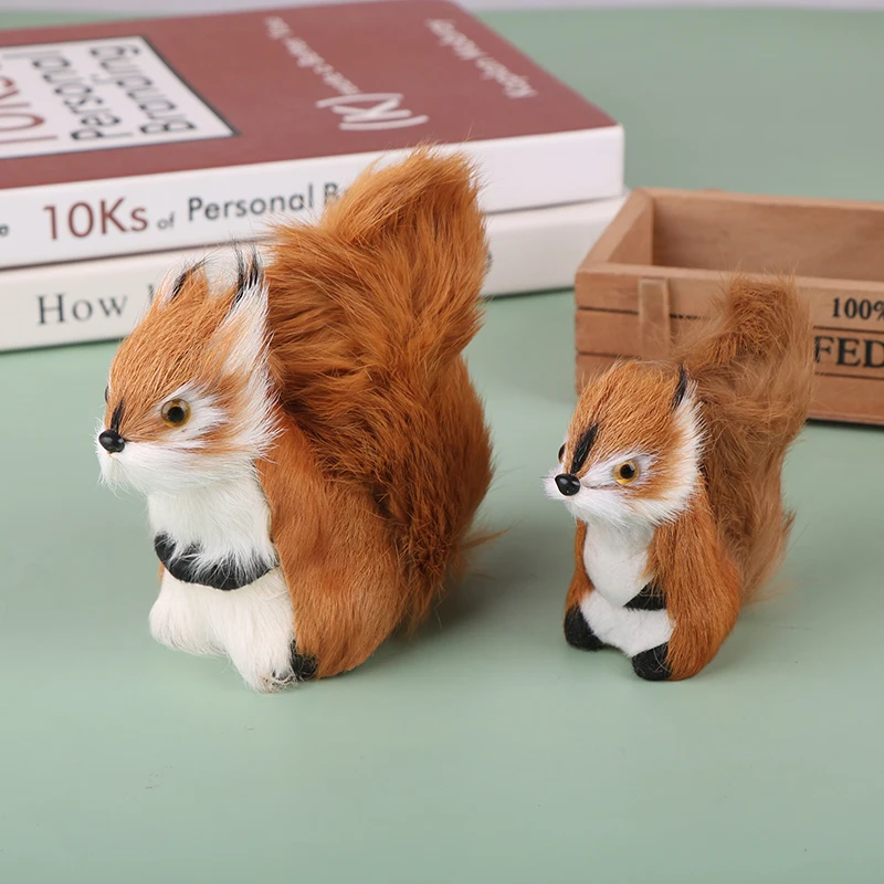 Simulation Plush Squirrel Figurines Miniatures Artificial Fake Animal Model Home Garden Decoration Ornaments