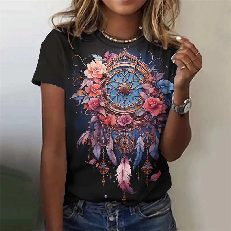 Blumen netz Muster T-Shirt für Frauen exquisite 3D-gedruckte T-Shirts Sommer lässige T-Shirts übergroße kurze Ärmel Rundhals-Tops