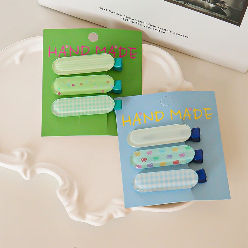 Jepit Rambut Bayi Perempuan Warna Permen 3 Buah/Set Jepit Rambut Anak-anak Putri Kotak-kotak Titik Pita Lucu Jepit Rambut Hiasan Kepala Manis Aksesori Rambut Anak