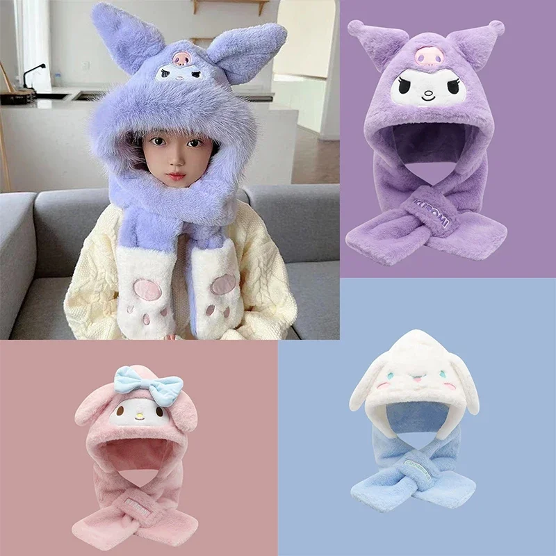 

Sanrio Kuromi Caps Fashion Winter Women Novelty Warm Cute Hat Casual Cotton Hat Scarf Set Casual Solid Women Caps Present Gifts