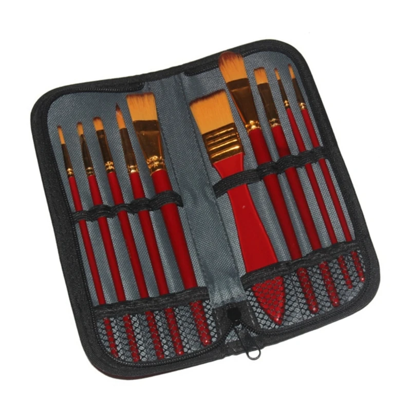 Pincel pintura profesional para 10 Uds. Con estuche almacenamiento, pincel acuarela para óleo, acrílico,