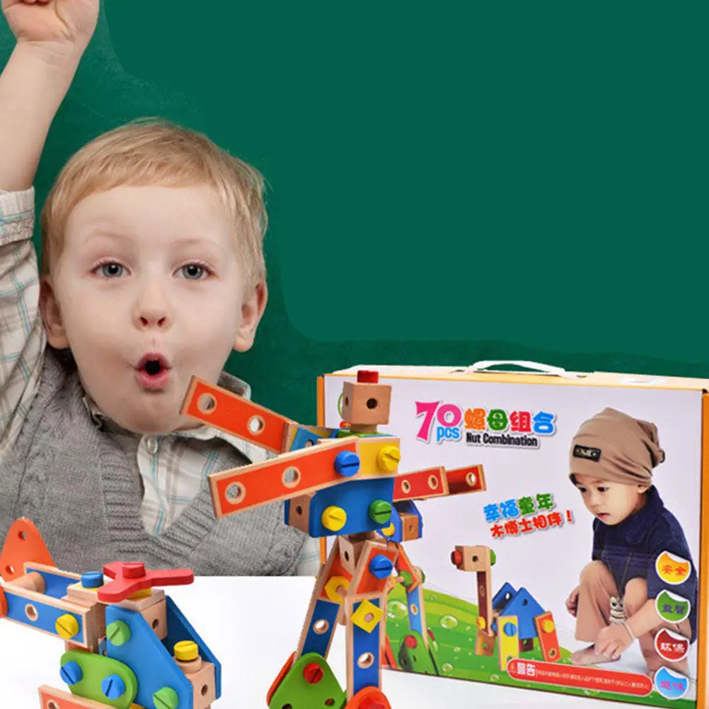 1Set Creative Wooden Nut Assemble Blocks Detachable Screw Combination Intellectual Educational Game for Kids Home Beach Outdoor view 3