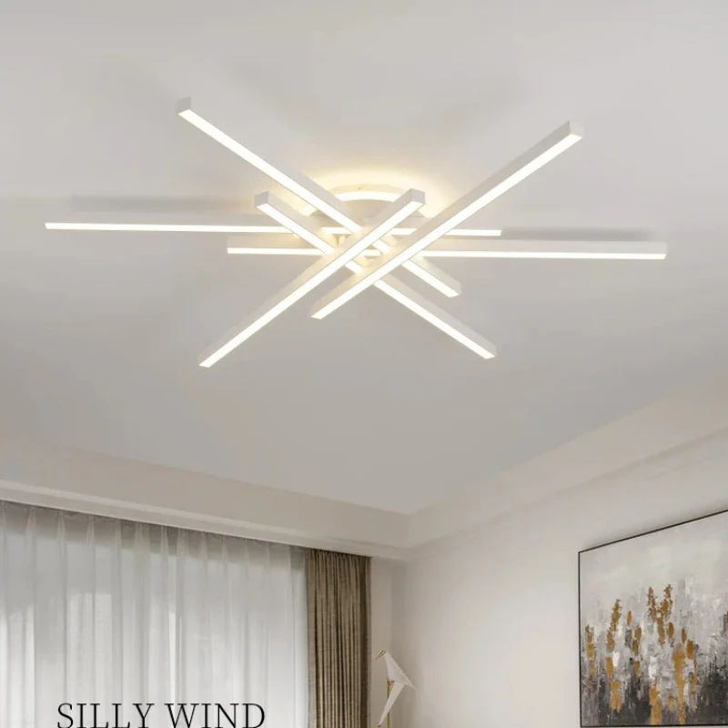 

Modern Simple Long Strip Iron Art Ceiling Lights LED Designer Creative Restaurant Bedroom Office Hotel Living Room Hanging Lamps