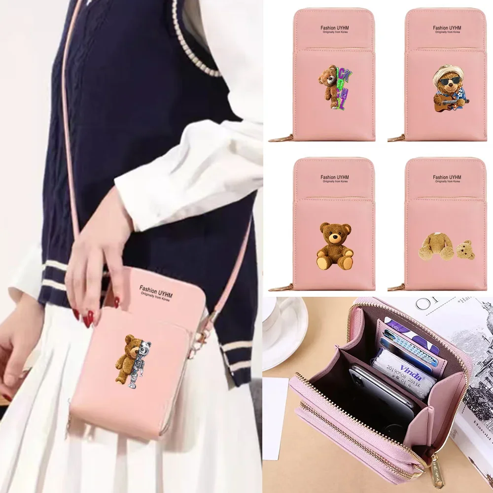 Phone Bag For IPhone 13 12 11 Pro Max X XS Samsung Xiaomi Huawei Messenger Bag Mobile Wallet For Women Clutches Bear Series