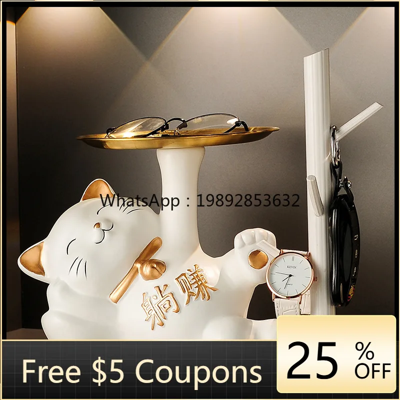 

LYY Key Storage Entrance Ornament Shoe Cabinet Home Fortune Cat Decoration Housewarming Gift Ceramic White Porcelain