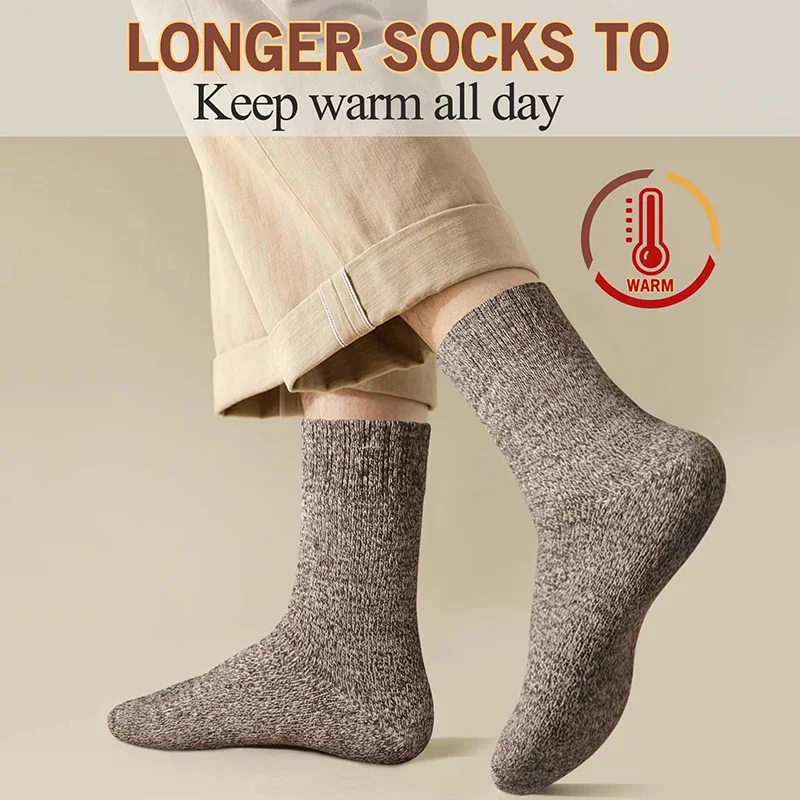 3 Pairs Winter Warm Thick Towel bottom Man Socks Wool Male Socks Slipper Socks Merino Wool Socks Against Cold Snow Socks 39-44