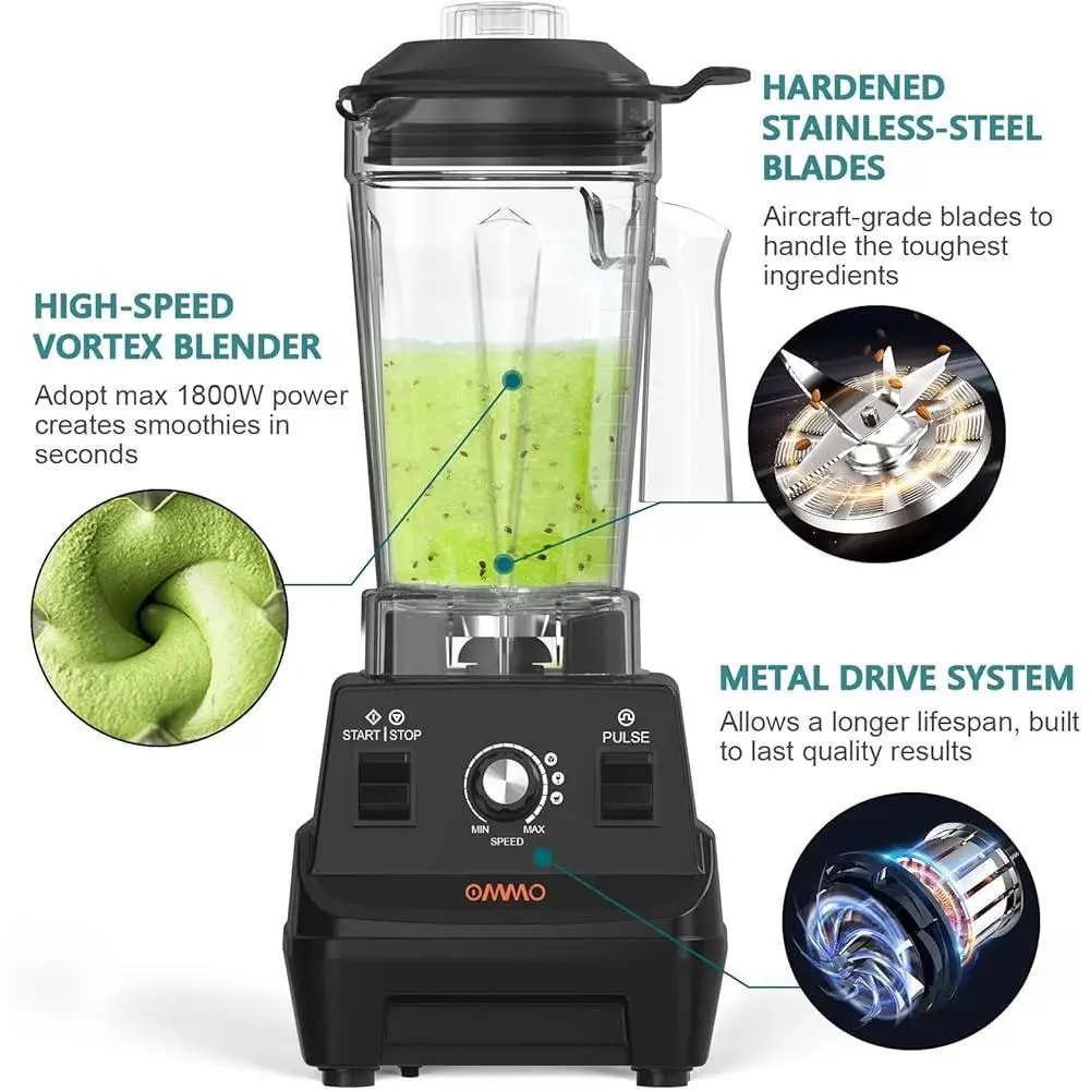 1800W High Speed Professional Blender Durable Stainless Steel Blades 60oz BPA Free Ice Crushing Smoothie Maker Variable Speed