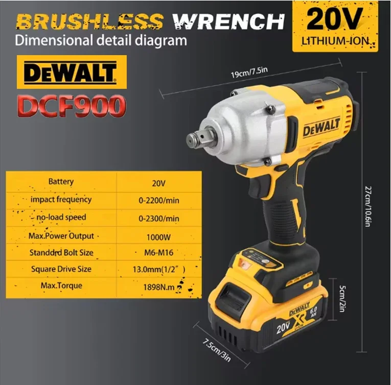 

New DEWALT DCF9001/2-inch brushless cordless high torque impact wrench kit and DEWAL 20V power tool ultra long battery charger