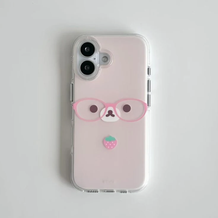 Funda de teléfono con lentes de dibujos animados y oso lindo para iPhone 17 16e 16 15 14 13 12 11 Pro Max Air Plus, TPU con textura 4