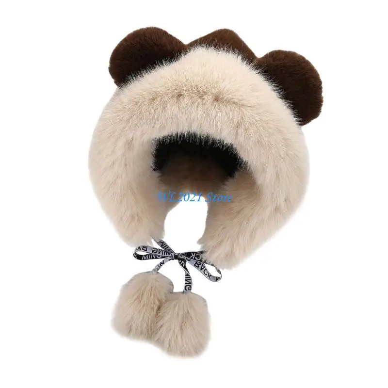 G5GC قبعة أذن حيوانية من القطيفة قبعة دافئة بغطاء للأذن للطقس البارد للبالغين من الجنسين #3