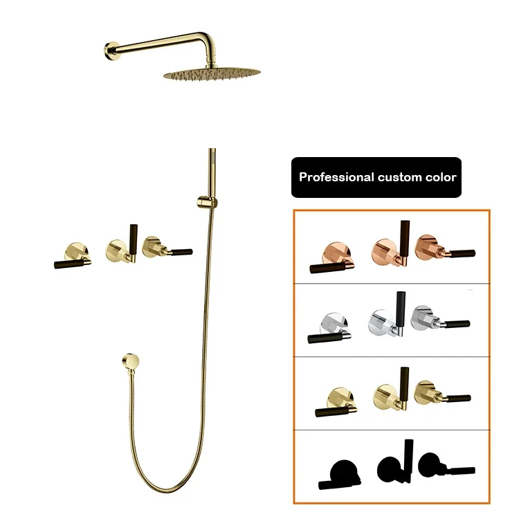 Wall Mounted Bathroom Shower & Faucet Set Contemporary Cold / HOT Water Sense Faucets Single Handle without Slide Bar Brass