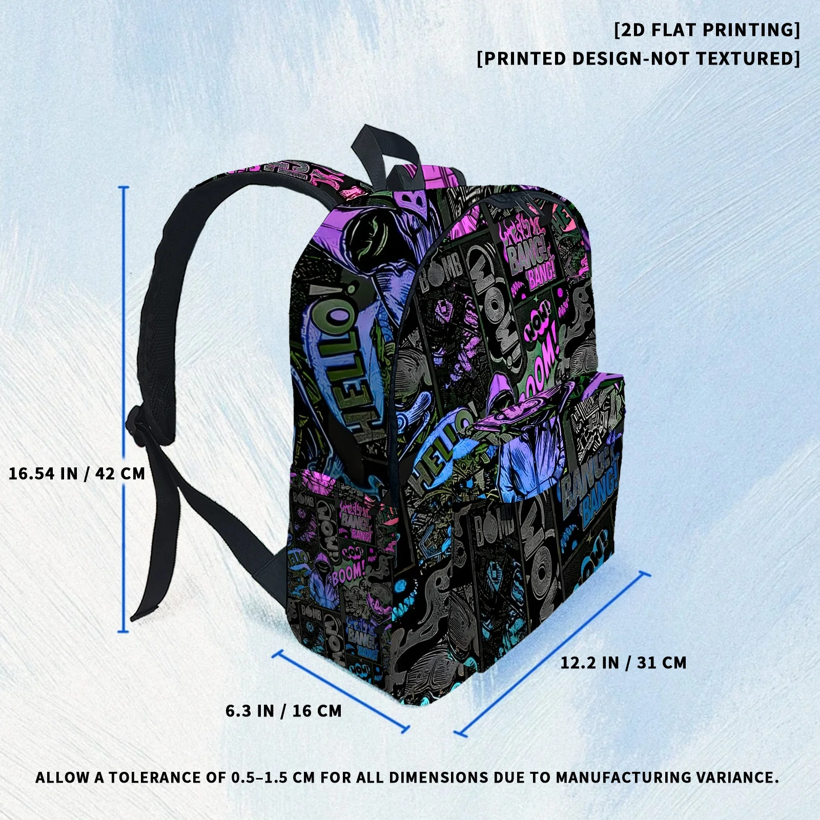 Demon Street Graffiti Explosion English Letter Backpacks Unisex Suitable leisure,commuting,and travel,BOOM Pattern School Bags