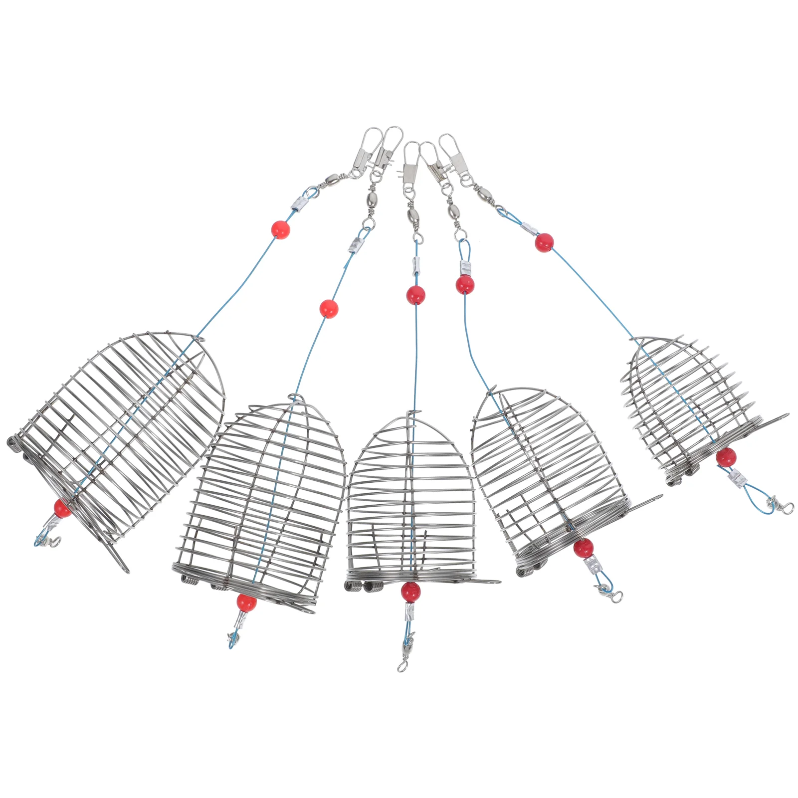 5pcs Stainless Steel Fishing Bait Cage Lure Cage Bait Fishing Trap Basket Feeder Holder Fishing Tackle(Red,Small)