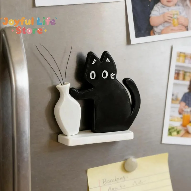 Cat Whiskers Collection Fridge Magnets Ornament Cat Pushing Vase Magnets Cartoon Cat Hair Storage Memorial Case Home Accessories