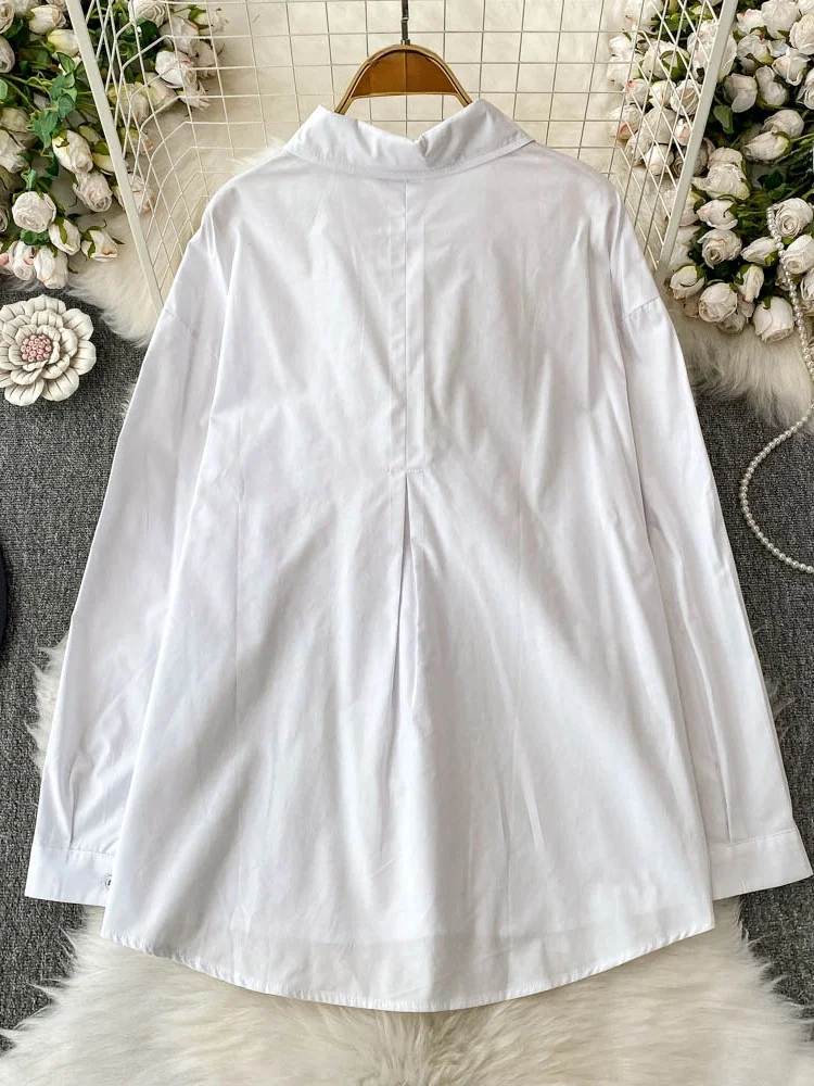 

2025 New Women's Career Commute Sle Long Sve Collar Loose Fit Anti-Ball aped Slimming Top Korean Version Summer