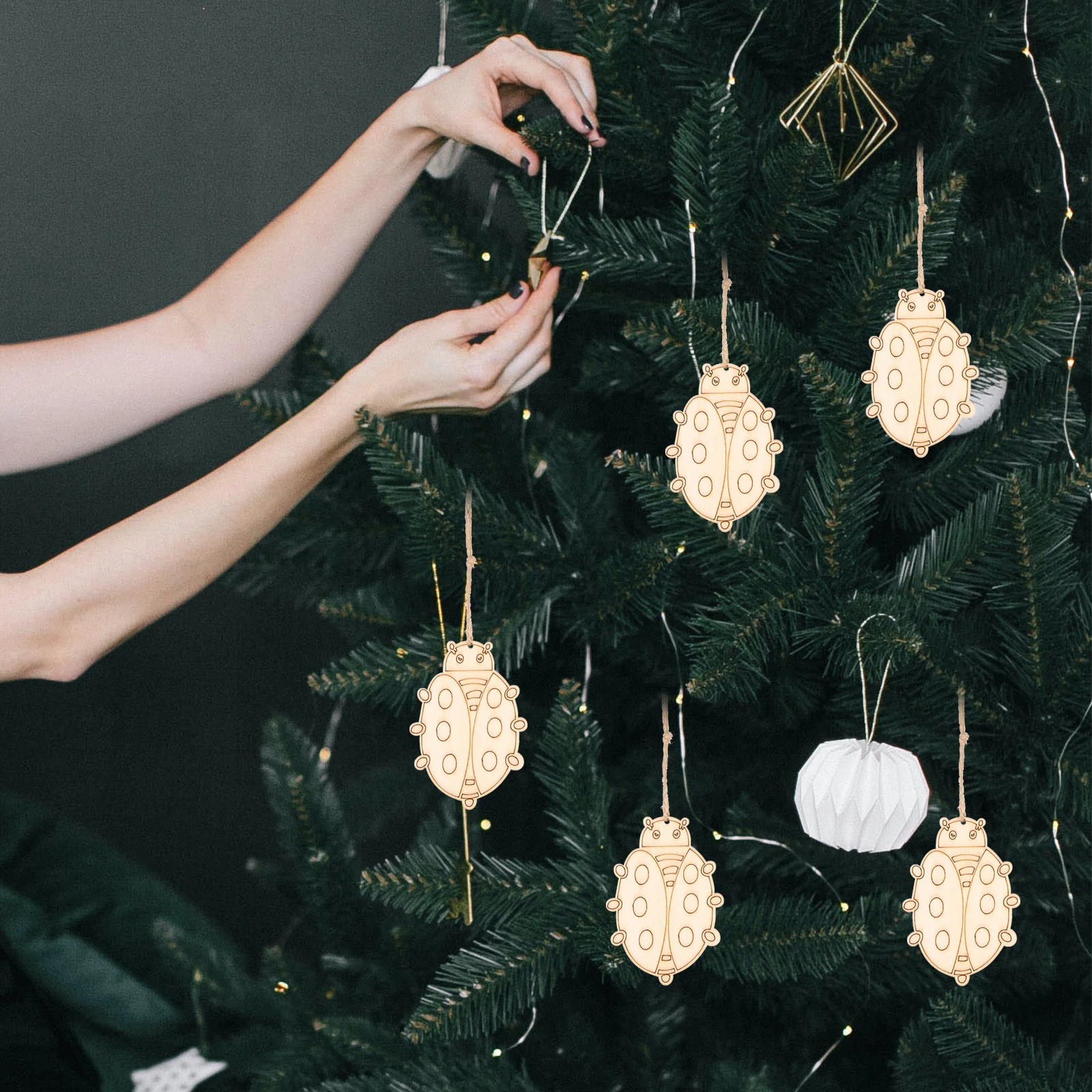 50 set Wooden Cutout Diy Craft Beetle Shape Slices Unfinished Blank Wood Pieces For Painting Graffiti Accessories Art