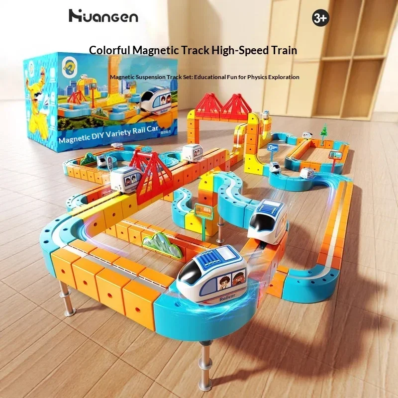 Kids DIY Magnetic High Speed Electric Train Magic Track Cube, Educational Assembly Building Toy for Boys & Girls