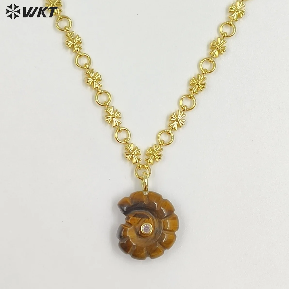 

WT-N1507 модные милые позолоченные цирконы и натуральные драгоценные камни резные подвески в виде трубы, ожерелья для женщин, подарок на день рождения, ювелирные изделия