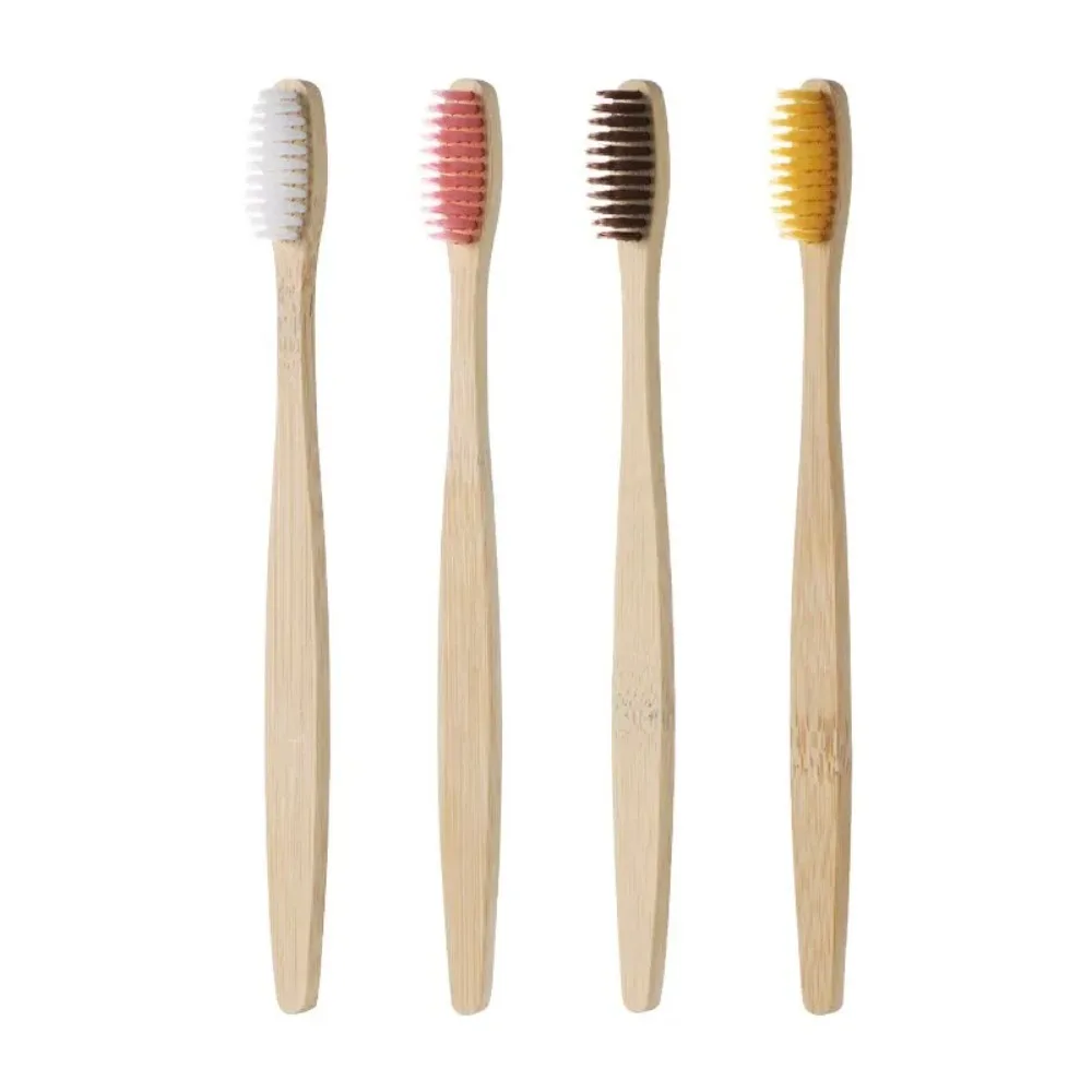10 PCS Natural Cowhide Wrapped Bamboo Toothbrush Set Eco-Friendly Oral Care Tablets - Disposable Soft Bristle Toothbrushes