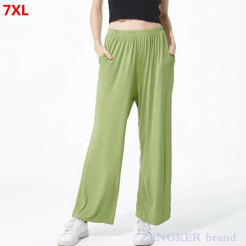 

Women's spring summer cotton comfortable plus size big yards high elasticity home pants wide leg trousers 7XL 6XL 5XL 4XL