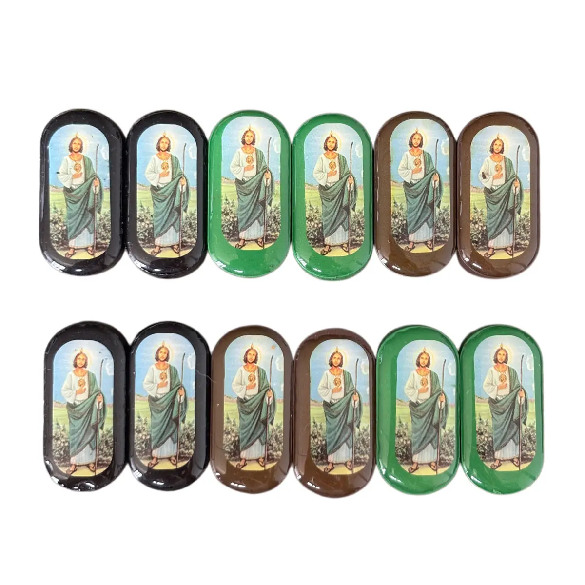 12Pcs Saint Jude Print Wood Beads, Oval Wooden Spacer Beads 