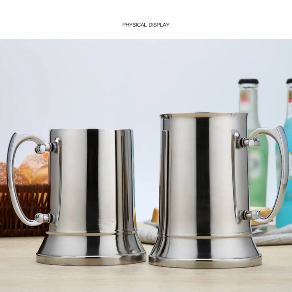 Double Walled Stainless Steel Beer Mug with Handle Tankard Beer Stein Large Cocktail Mlik Cup
