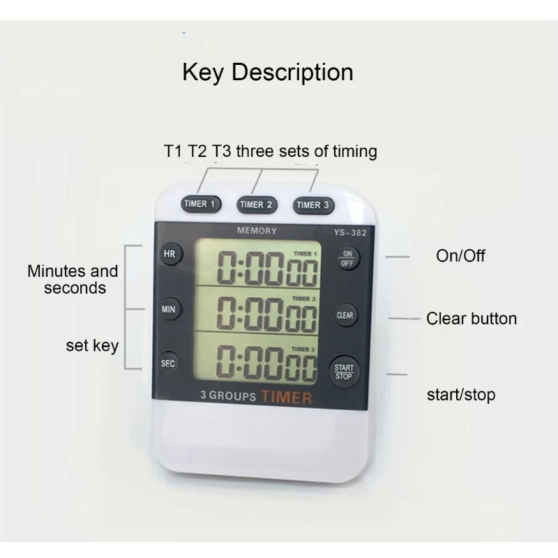 3 Channel Timer Digital Hours Seconds for Time Tool for Outdoor Exercise Hiking Traveling Portable Supplies 87HA