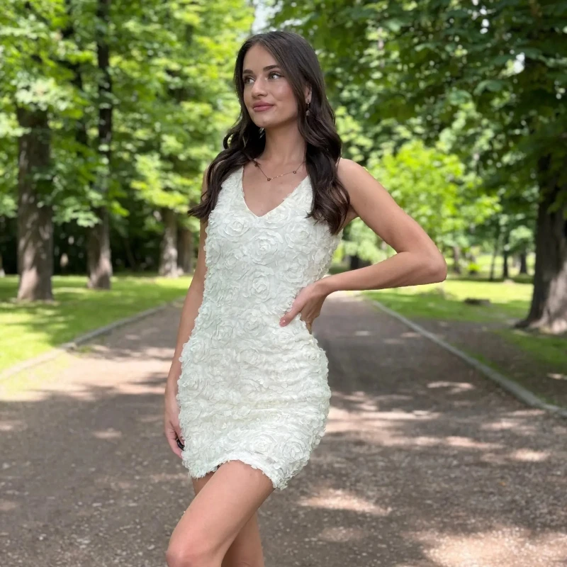 Suninheart Summer Floral Applique Mini Dress Sexy 2024 New Arrivals Orange V Neck Bodycon Party Dresses Satin Birthday Dress