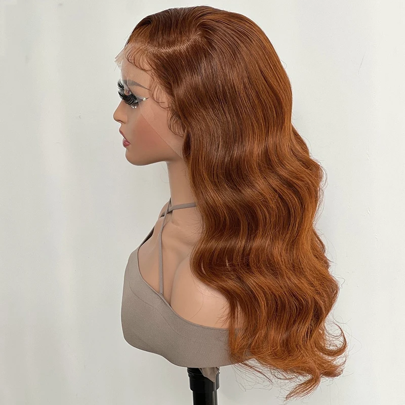 30inch Long 5x5 Silk Base Orange Brown Body Wave Jewish Human Hair Wigs With Baby Hair HD Lace European Hair Glueless Preplucked