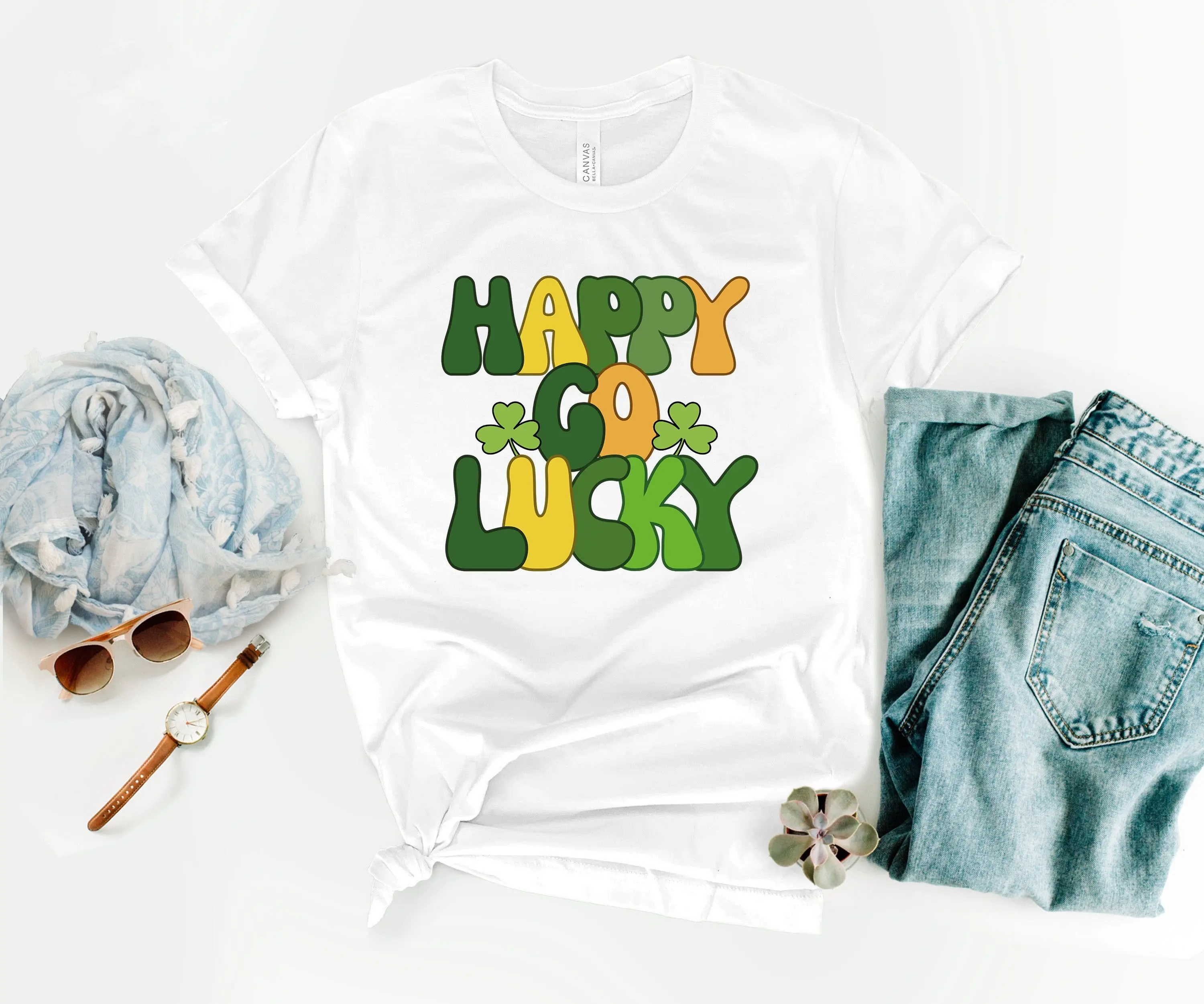 Happy Go Lucky T Shirt St Patricks Day Womens Paddys Shamrock And Shenanigans Cute