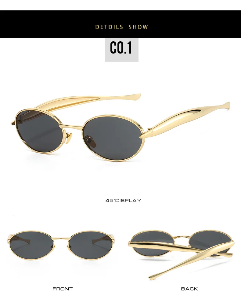 Metall Kleine Ovale Sonnenbrille Frauen Neue Vintage Marke Designer Mode Runde Goggle Sonnenbrille Weibliche Trends Shades Brillen UV400 – Detail 8