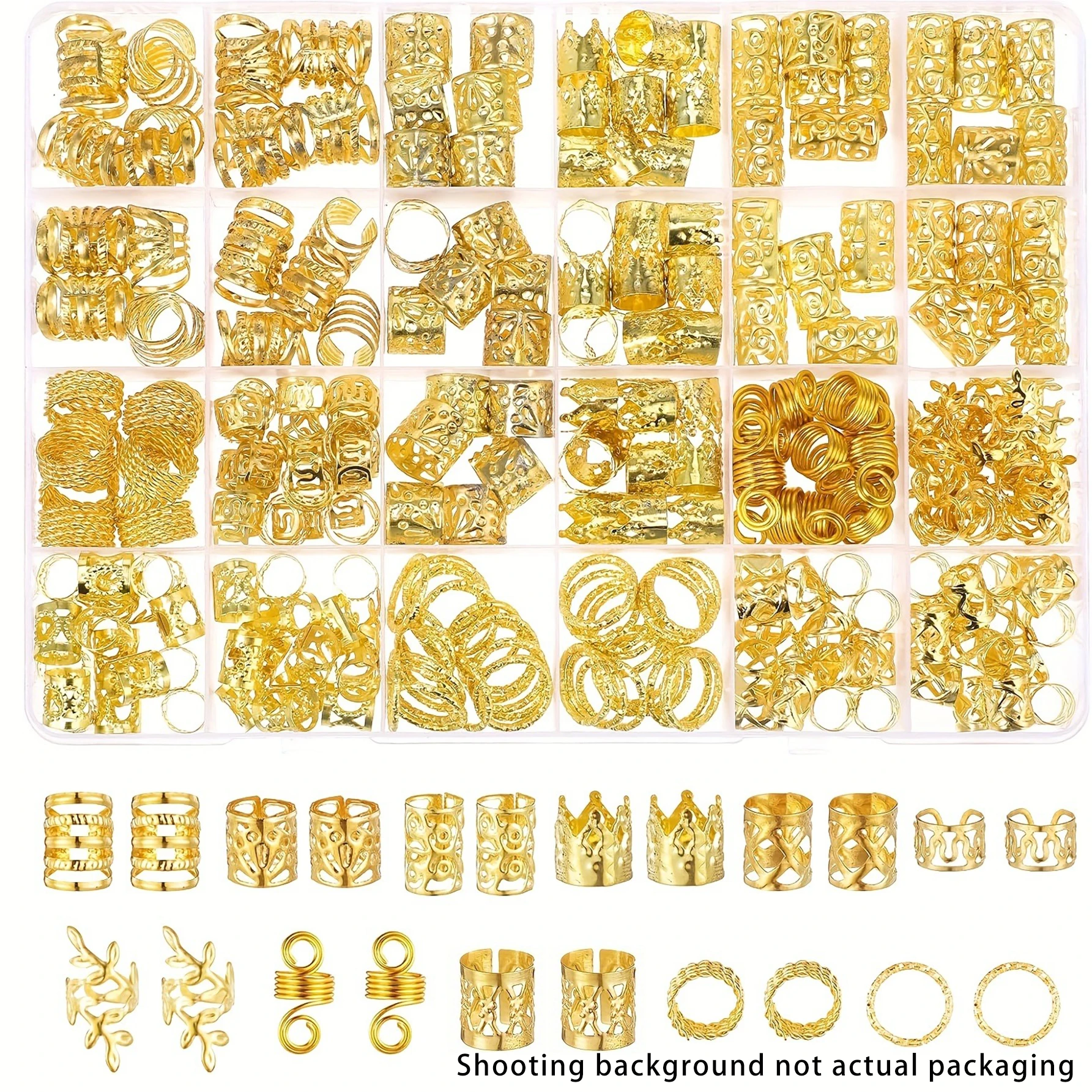 

280pcs Alloy Hair Accessories Set, Elegant Bohemian Style, Hollow & Beaded Designs, Round Shape, Unisex Hair Jewelry Decorative