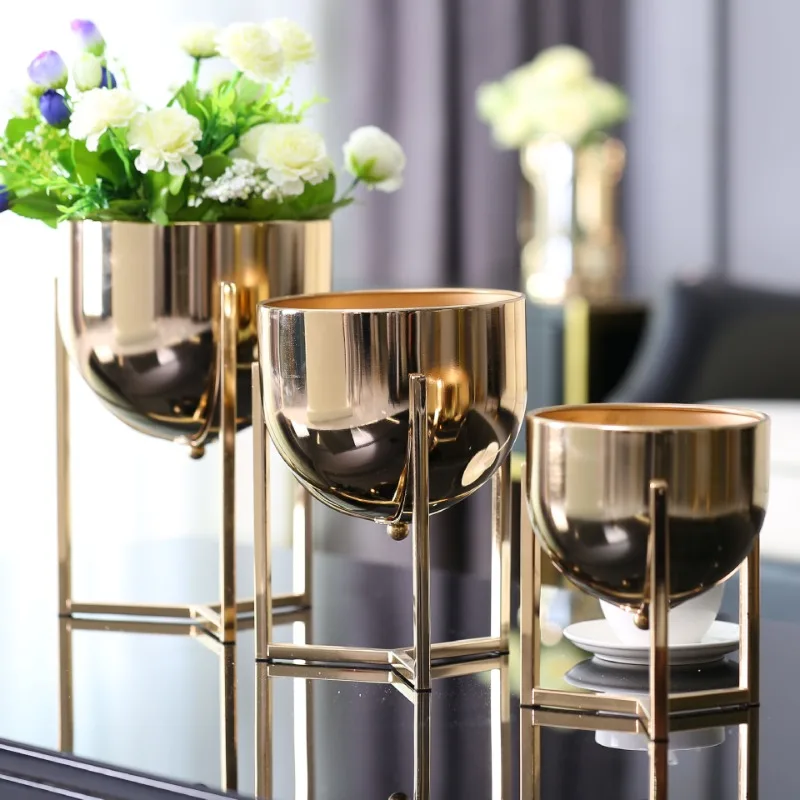 Gold Plated Hydroponic Vase Metal Tall Flower Arrangement Container Table Top Fruit Candy Storage Jar Dining Table Flower Vase