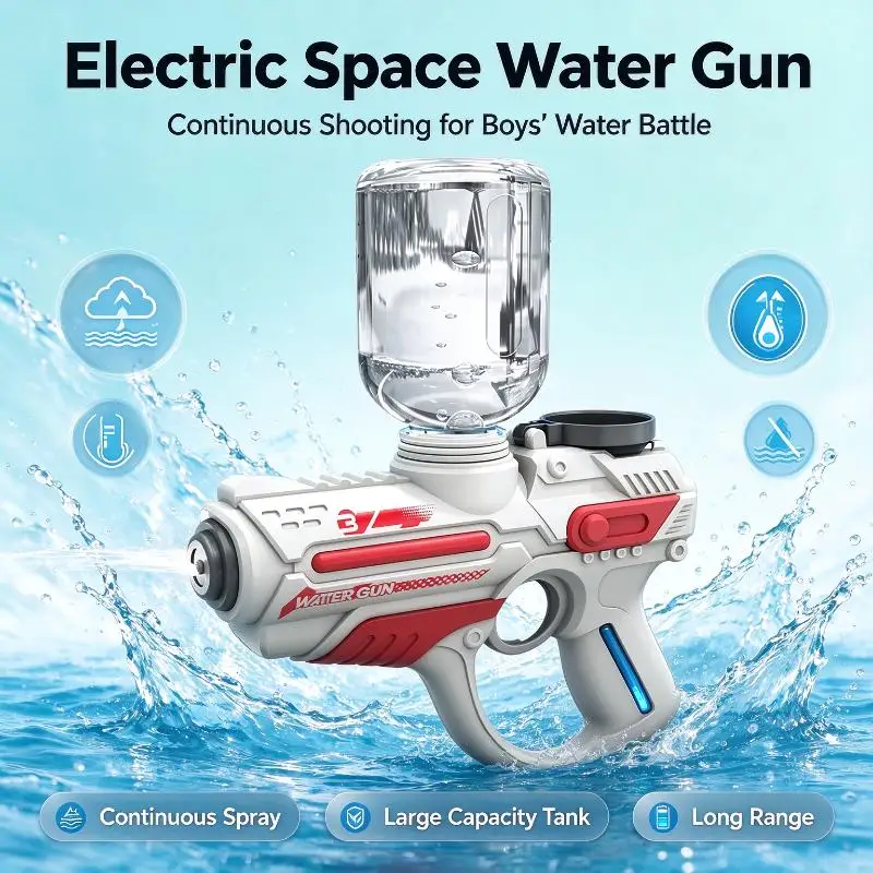 2026 Electric Space Water Gun Toy for Kids, Continuous Shooting Large Capacity Long Range Boys Water Battle Toy