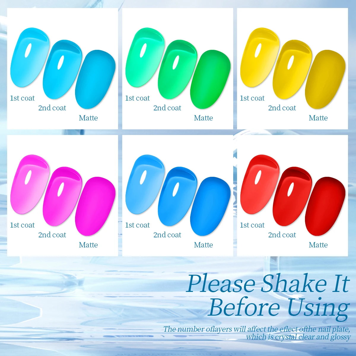 6 قطع/مجموعة طلاء أظافر جل كريستال جيلي البحر، جل أظافر شفاف باللون الأزرق والوردي والأحمر مع تأثير شفاف للثلج، نقع بالأشعة فوق البنفسجية/LE #6