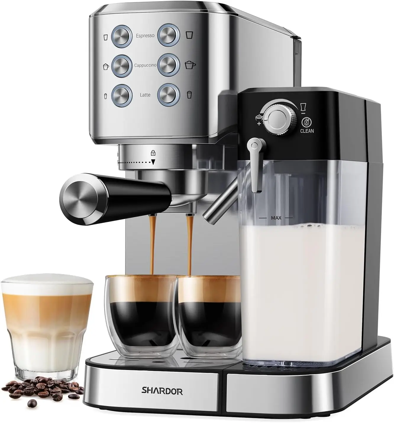 with Automatic Milk Frother for Home, 20 Bar Espresso Maker for Cappuccino & Latte, 1350W, Stainless Steel