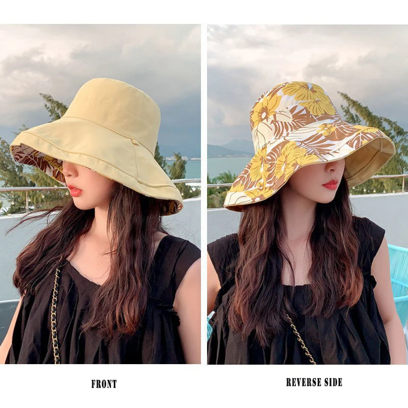 Women's Double-Sided Fisherman's Hat Spring And Summer Printed Face Covering Big Brim Hat Outdoor Sun Hat Fashion Cap H10