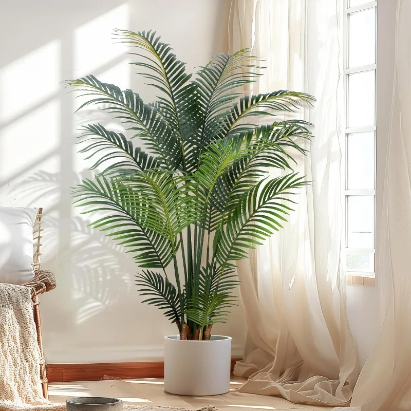 Fake Palm Trees 4 Ft Artificial Tropical Silk Plant-Tall Faux Faux Areca Palm Plants,Tall Artificial Plants Indoors and Outdoors