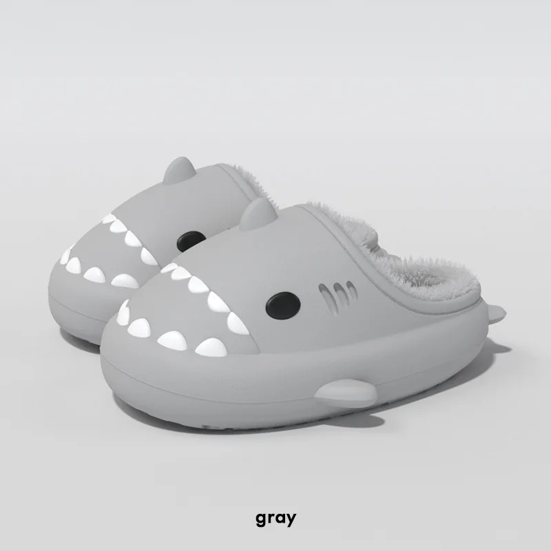 Kidmi-Pantoufles de requin en peluche pour hommes et femmes, chaussures en coton de dessin animé chaud, chaussures imperméables pour adultes et enfants, intérieur et extérieur, mode d'hiver, nouveau