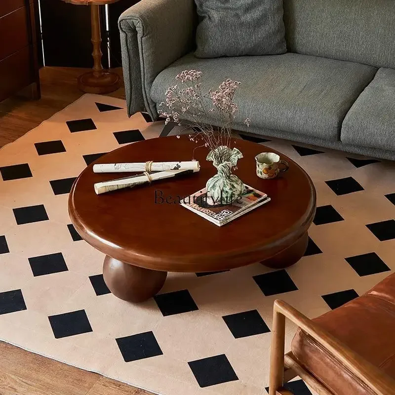 

ls 04Medieval solid wood round coffee table small apartment household living room creative log tea table